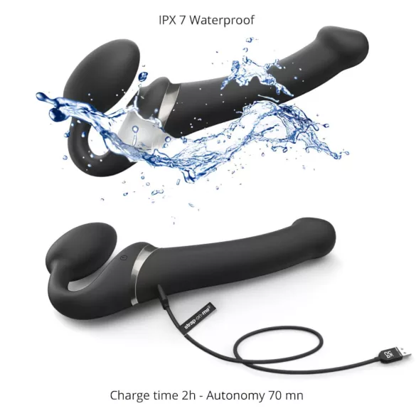 Strap-on-me - gode ceinture vibrant à ondes d’air - silicone noir - M