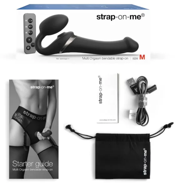 Strap-on-me - gode ceinture vibrant à ondes d’air - silicone noir - M
