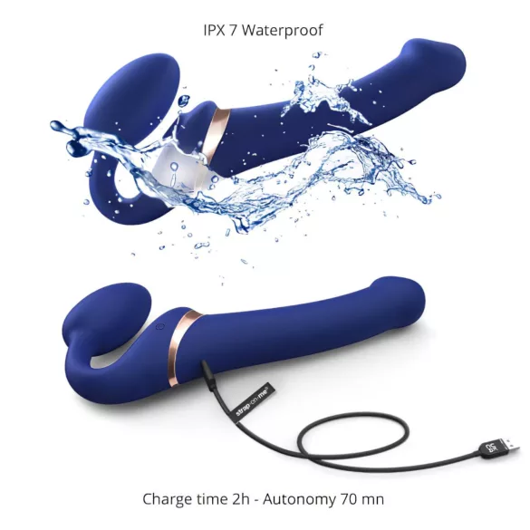 Strap-on-me - gode ceinture vibrant à ondes d’air - M - silicone bleu