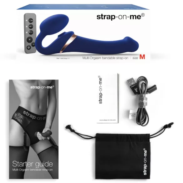 Strap-on-me - gode ceinture vibrant à ondes d’air - M - silicone bleu