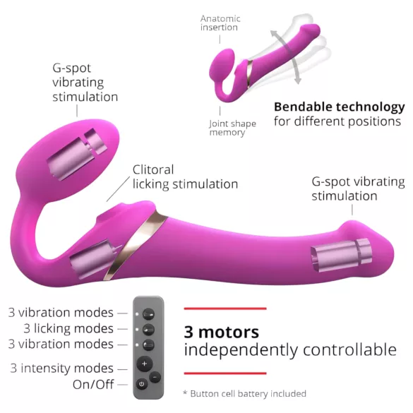 Strap-on-me - gode ceinture vibrant pulsations d’air - taille M - rose
