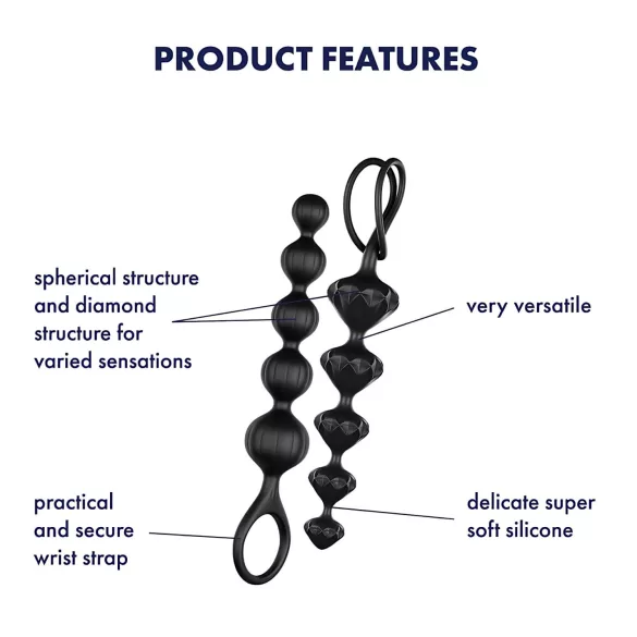Satisfyer Love Beads - set de plugs anaux perlés - silicone noir