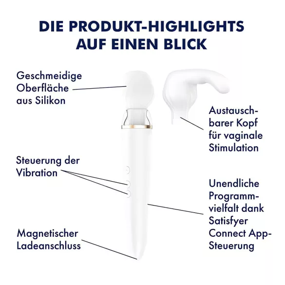 Satisfyer Double Wand-er - Vibromasseur massant contrôlé par application (blanc)