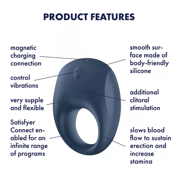Satisfyer Strong One - Anneau pénien vibrant contrôlé par application, pour hommes (bleu)