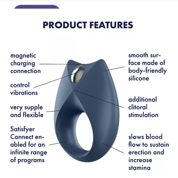 Satisfyer Royal One - anneau pénien vibrant connecté - silicone bleu
