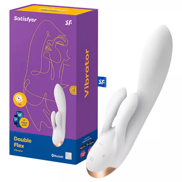 Satisfyer Double Flex - Vibromasseur à bras clitoridien contrôlé par application (blanc)