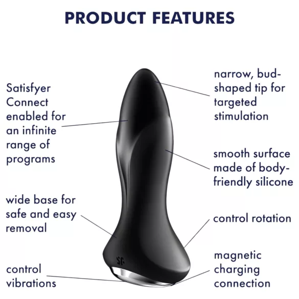 Satisfyer - plug anal rotatif vibrant à perles - silicone noir