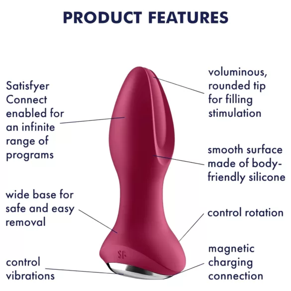 Satisfyer Rotator Plug 2 - plug anal vibrant à billes, rechargeable (rouge)