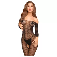   Penthouse Dreamy Diva - combinaison carmen résille motifs zigzag - noir