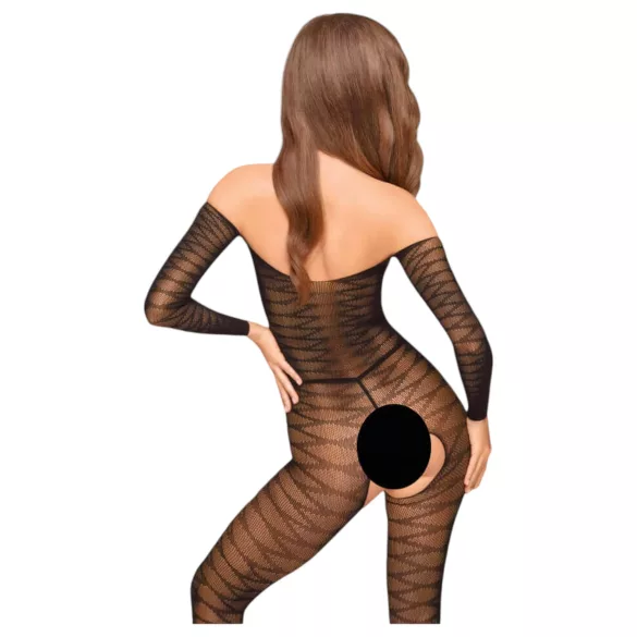 Penthouse Dreamy Diva - combinaison carmen résille motifs zigzag - noir