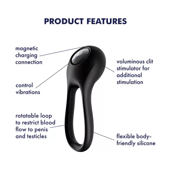 Satisfyer Majestic Duo - anneau pénien vibrant rechargeable étanche - noir