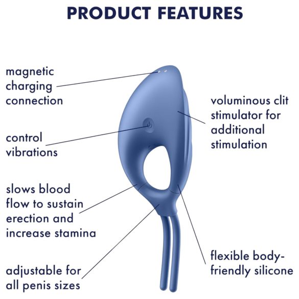 Satisfyer Swordsman - anneau pénien vibrant rechargeable - bleu