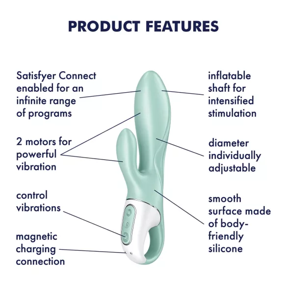Satisfyer Air Pump Bunny 5 - Vibrateur gonflable contrôlé par application (menthe)