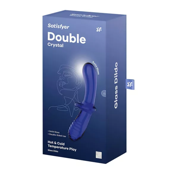Satisfyer Double Crystal - godemichet double en verre - bleu