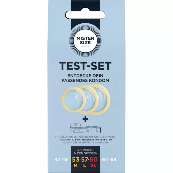 Mister Size Coffret d’essai - pack d’échantillons de préservatifs avec mètre de mesure (3 pcs)