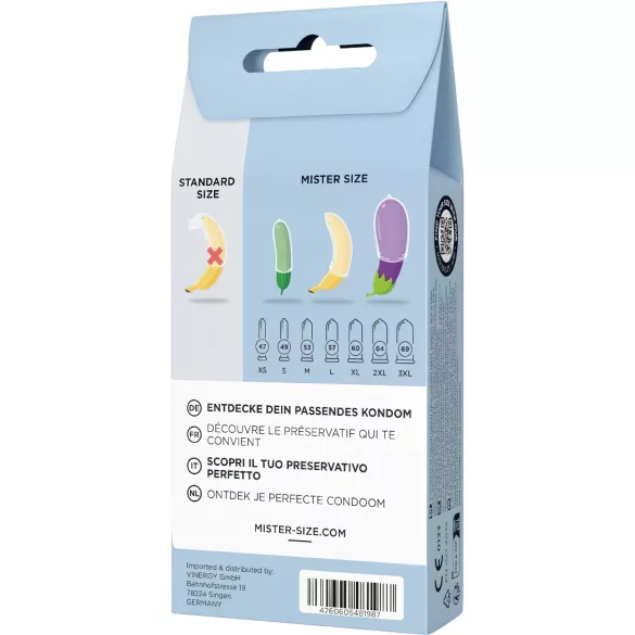 Mister Size Coffret d’essai - pack d’échantillons de préservatifs avec mètre de mesure (3 pcs)