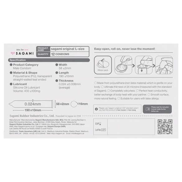 Sagami Original 0.02 L - préservatif ultra fin - 58mm - boîte de 12