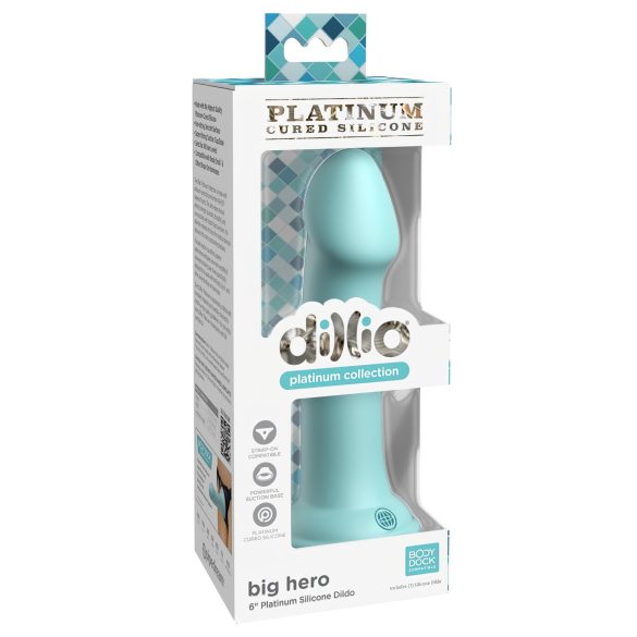 Dillio Grand Héros - dildo ventouse (17cm) - turquoise