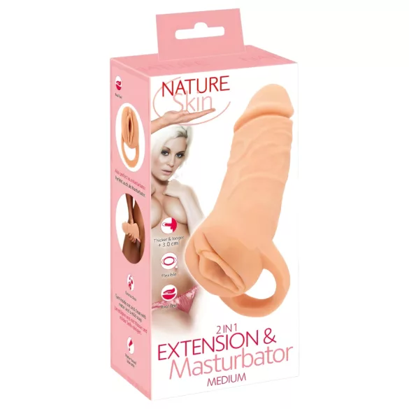 Nature Skin - gaine pénis + vagin masturbateur - 18cm - couleur chair