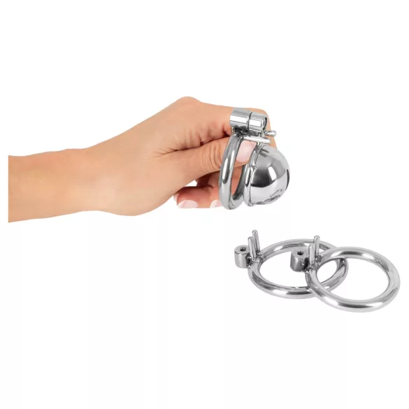 Fetish Collection - mini cage à pénis avec 3 anneaux testiculaires interchangeables (argent)