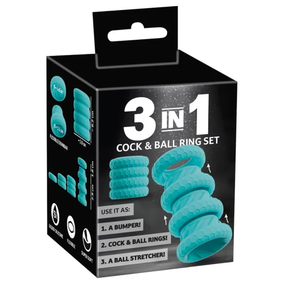 You2Toys - Set de 3 anneaux pénien et testiculaire (turquoise)