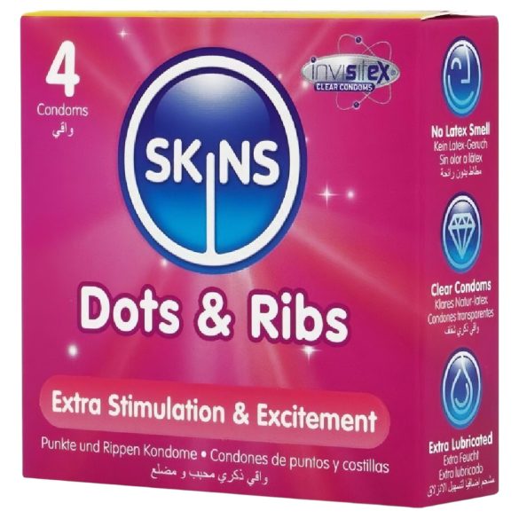 Skins - Préservatif nervuré et à points (4 pièces)