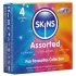 Skins - préservatifs assortis - perlés, naturels, extra fins (4 pcs)