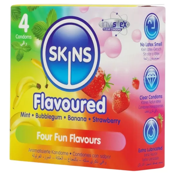 Skins - préservatifs parfumés - menthe, chewing-gum, banane, fraise (4 pcs)