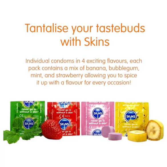 Skins - préservatifs parfumés - menthe, chewing-gum, banane, fraise (4 pcs)