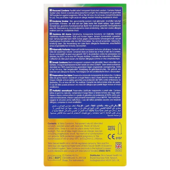 Skins - préservatifs aromatisés - menthe, chewing-gum, banane, fraise (16 pcs)