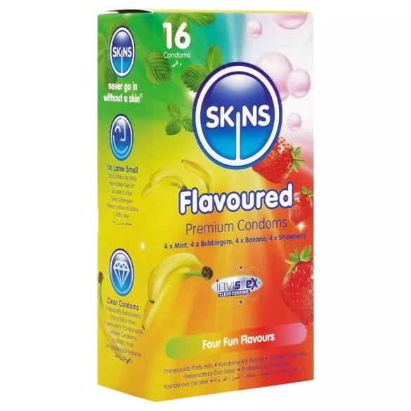 Skins - préservatifs aromatisés - menthe, chewing-gum, banane, fraise (16 pcs)