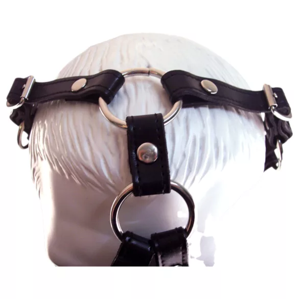 Rouge - masque bouche bâillon en cuir véritable - noir