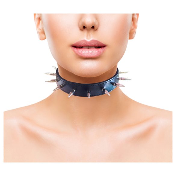 Rouge - collier clouté en cuir véritable (noir)