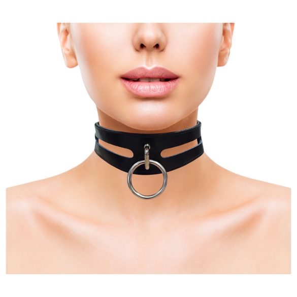 Rouge - collier en cuir véritable (noir)
