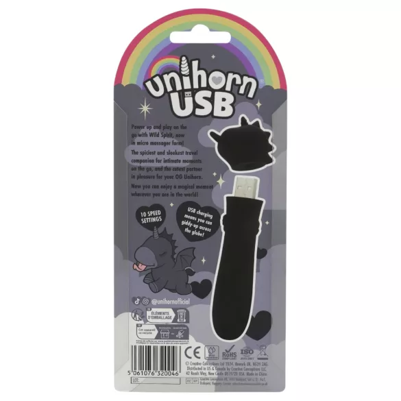 Unihorn Wild Spirit - mini-vibromasseur rechargeable (noir)