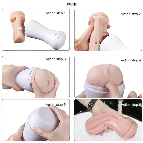 Lonely Happy - vagin masturbateur vibrant gémissant rechargeable - blanc naturel