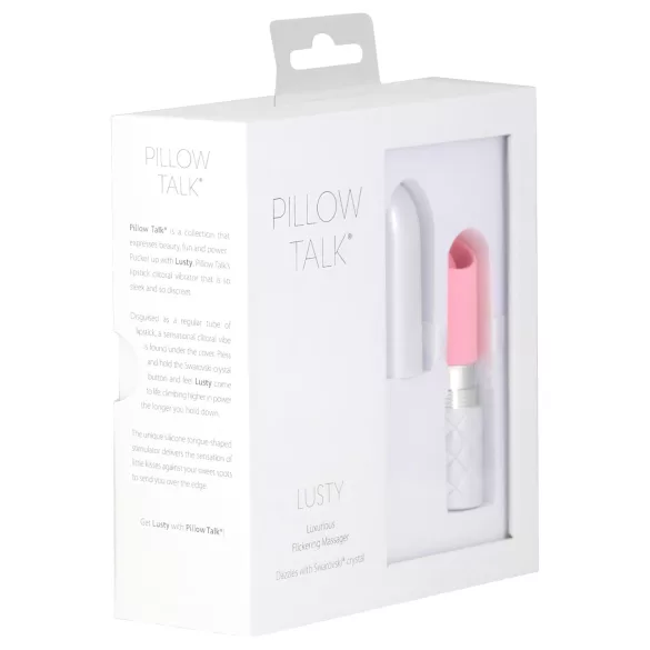 Pillow Talk Lusty - vibromasseur à tige rechargeable avec langue (blanc-rose)