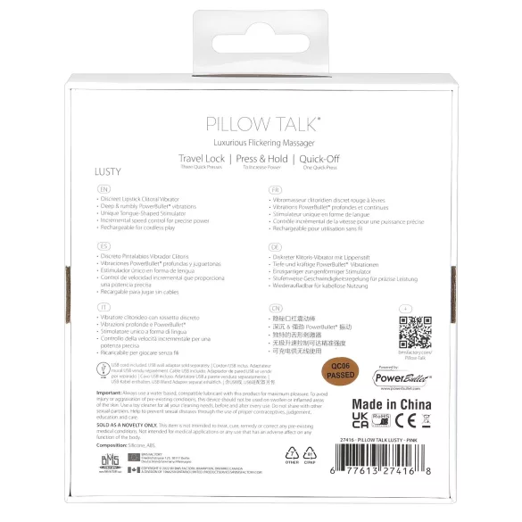 Pillow Talk Lusty - vibromasseur à tige rechargeable avec langue (blanc-rose)