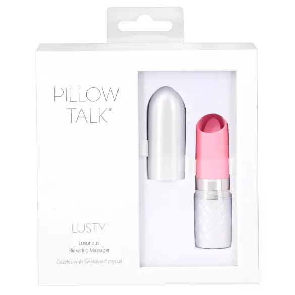 Pillow Talk Lusty - vibromasseur à tige rechargeable avec langue (blanc-rose)