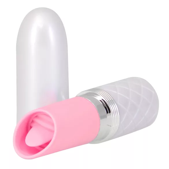 Pillow Talk Lusty - vibromasseur à tige rechargeable avec langue (blanc-rose)