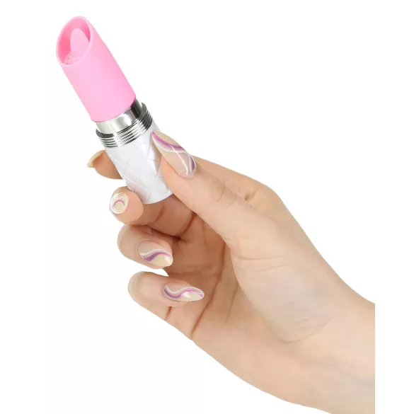 Pillow Talk Lusty - vibromasseur à tige rechargeable avec langue (blanc-rose)