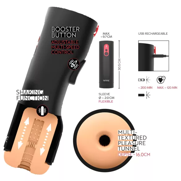 WYNE 08 masturbateur pulsant à mouvement vertical avec écran LED