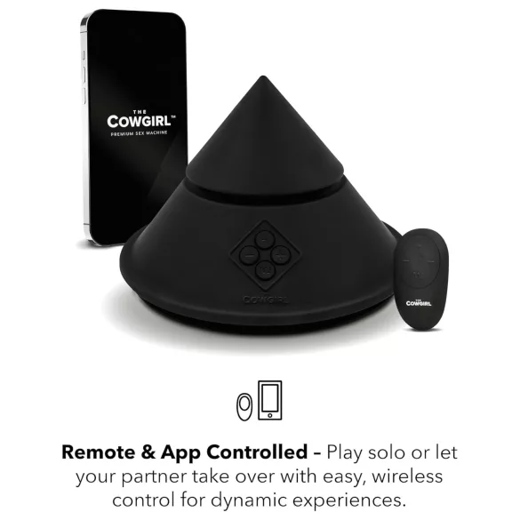The Cowgirl Cone - machine sexuelle premium contrôlée par application - avec 2 embouts interchangeables, 20 modes de vibration (noir)