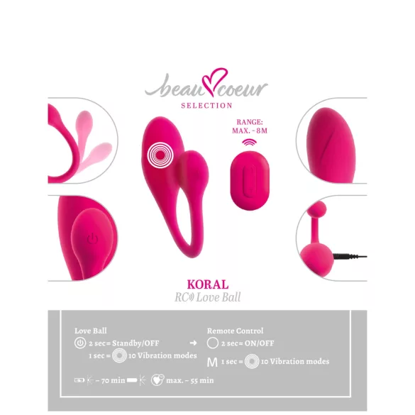 Beau Coeur Koral - œuf vibrant télécommandé - rose