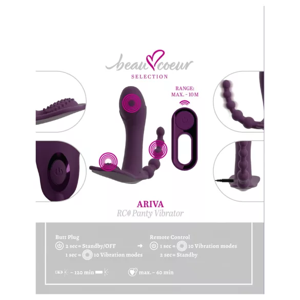 Beau Coeur Ariva - vibromasseur portable 3-en-1 pour culotte (violet)