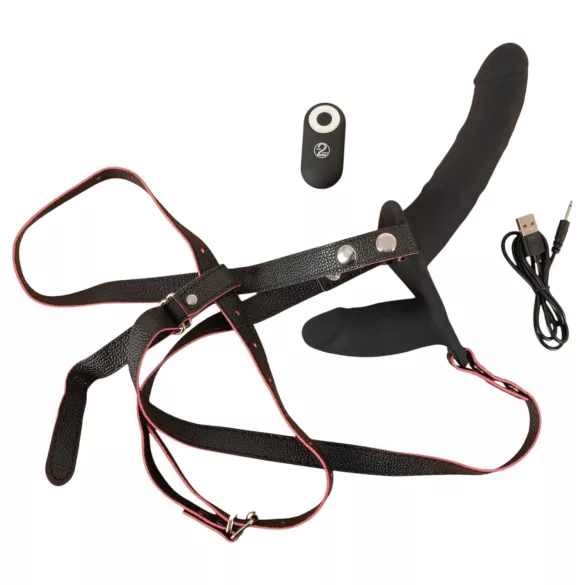 You2Toys - vibromasseur double strap-on télécommandé (noir)