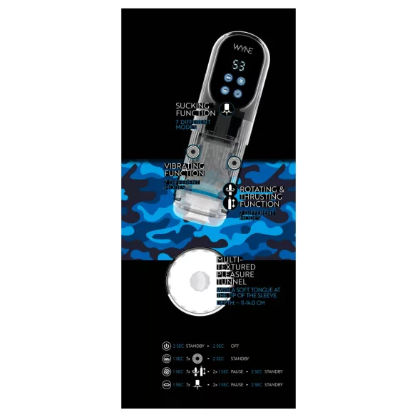 WYNE 12 - masturbateur rechargeable à succion, rotation et vibration (noir)