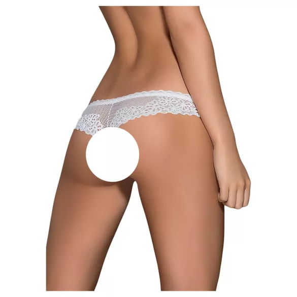 Obsessive Alabastra - string femme ouvert à fleurs avec nœud - blanc - L/XL