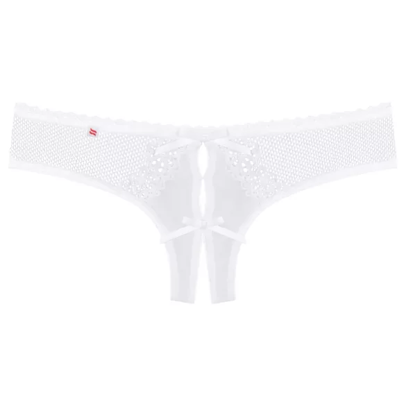 Obsessive Alabastra - string femme ouvert à fleurs avec nœud - blanc - L/XL