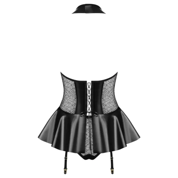 Obsessive - corset effet laqué et string (noir) - L/XL
